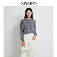 曼婭奴（MIGAINO）【100%綿羊毛】女裝新款毛衣高級感灰色調時(shí)髦精致針織開(kāi)衫上衣 霧灰 165/88A/L