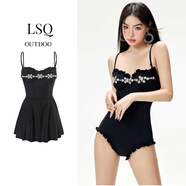 安與·洛施琪新款復古純欲公主風(fēng)鑲鉆顯瘦遮肚溫泉度假連體泳衣女 黑色泳衣+裙子 L(  建議95-115斤送裙子 )