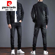 皮爾卡丹（pierre cardin）春季新款時(shí)尚牛仔套裝男潮流韓版修身百搭兩件套休閑外套 6807黑色套裝(外套+褲子) M