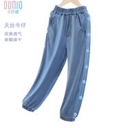 多妙屋女童褲子夏季薄款兒童防蚊褲大童冰絲牛仔運動長褲10951深藍(lán)130