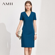AMII女裝2025氣質(zhì)墊肩V領(lǐng)連衣裙夏季新款溫柔風(fēng)小黑裙修身 黛綠 2XL 175/96A