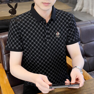 花花公子冰絲t恤男士短袖2025新款夏季半Polo衫男青年純色翻領高端體恤 黑色YH2323 (冰絲) 5XL (175-195斤)