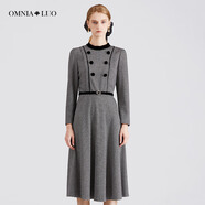 歐柏蘭奴商場(chǎng)同款春裝立領(lǐng)撞色黑白格修身顯瘦長(cháng)袖連衣裙 W06黑白格 M (160)