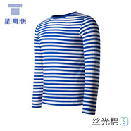 星期悅 短袖t恤男 條紋絲光棉體恤圓領(lǐng)?；晟辣z夏季?；晟?長(cháng)款-海軍藍 男165/S