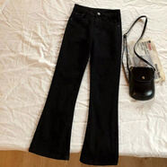 傳祺威登微胖女生穿搭加絨顯瘦牛仔褲女秋冬大碼胖mm百搭修身高腰微喇叭褲 黑色 3XL碼140-160斤