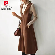 皮爾卡丹法式V領(lǐng)毛呢背帶裙女2025秋冬款a字背心裙中長(cháng)款無(wú)袖馬甲連衣裙 焦糖色 XL 建議120-130斤