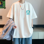 大魚(yú)界線純色t恤男潮牌潮流百搭ins寬松半袖男夏季新款青少年衣服男生短袖 小惡魔-白色 XL(135-145斤）