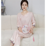 JTTCAC新中式真絲睡衣女春秋款國風(fēng)睡衣套裝春秋季女款真絲高級(jí)感家居服 浪花如雪肉粉 M（建議80-100斤）