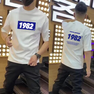 TYBURNDZ服裝店2022新款年份T恤情侶T恤230圓領(lǐng)短袖男女 (白色T恤)前后1982 M建議100-120斤