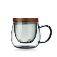 美斯尼 玻璃杯泡茶杯創(chuàng  )意墨色玻璃泡茶器 茶水分離杯居家辦公茶具 木蓋墨色杯  500ml