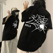 蘇愚重磅100%純棉美式蜘蛛印花圓領(lǐng)短袖女春夏百搭男潮上衣情侶款T恤 240克黑 M