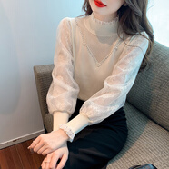 立領(lǐng)針織衫女秋裝2025春秋季新款韓版洋氣內(nèi)搭小衫蕾絲打底衫上衣 杏色 M