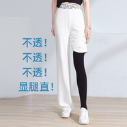 妹丫2025夏季新款休閑褲女闊腿褲高腰垂感松緊腰字母百搭顯瘦長褲子 白色-夏款 L