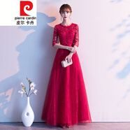 皮爾卡丹結(jié)婚敬酒服新娘晚禮服平時可穿2021酒紅色孕婦連衣裙小個子女針織 酒紅色 網(wǎng)紗長款 XL