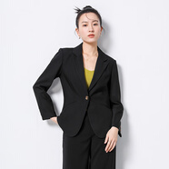 艾格（Etam）西裝外套女2024年春季新款時(shí)尚休閑百搭修身一?？勐殬I(yè)短款小西服 黑色 155/80A/S