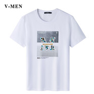 VMEN威曼男裝圓領(lǐng)新款休閑短袖t恤男潮流印花黑色修身上衣023T815 白色 165/S