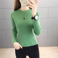 貝吉棋針織衫女半高領(lǐng)高腰短款毛衣矮小個(gè)子修身顯瘦坑條上衣打底衫 翠綠色 M 95-110斤