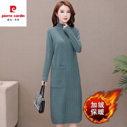 皮爾卡丹（pierre cardin）連衣裙女秋冬中長款過膝配大y針織套頭加絨加厚洋氣半高領打底衫 口袋條紋-加/絨 【霧霾藍】 4XL 【建議150-165斤】