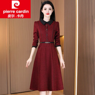 皮爾卡丹（pierre cardin）長(cháng)袖毛呢連衣裙女2026秋冬新款洋氣修身小個(gè)子加厚打底裙女裝冬品 紅色 M