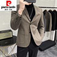 皮爾卡丹（pierre cardin）秋冬季加厚毛呢小西裝男士外套修身高級感休閑韓版痞帥西服套裝男 棕色毛呢西服【高質量/單件】 S
