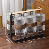 半笙高硼硅玻璃杯錘紋涼水壺輕奢高顏值家用耐熱水杯套裝客廳夏季 2件套  6杯+鐵藝杯架