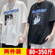 嘉曄（JIAYE）夏季加肥加大碼男士五分袖t恤男寬松衣服潮流半袖胖子短袖T恤衫 美少女白色+美少女白色黑色 2XL