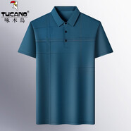 啄木鳥（TUCANO）冰絲短袖T恤男翻領(lǐng)格子體恤夏季新款中青年薄款商務(wù)休閑男裝半袖 A18哈青 180/2XL【148-165斤】
