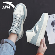 安踏（ANTA）男鞋高幫板鞋2024秋冬新款運(yùn)動(dòng)鞋皮面保暖休閑鞋 象牙白/云灰色 40