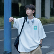 大魚界線 純棉T恤男短袖夏季潮流百搭上衣服男生t恤ins港風(fēng)寬松圓領(lǐng)體恤衫 (小惡魔)白色 M(100-120斤)