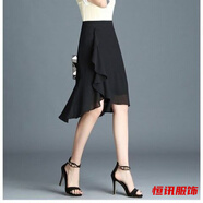 美梵朗雪紡波點(diǎn)半身裙夏女新款中長(cháng)不規則高腰顯瘦包臀一步裙魚(yú)尾裙 黑色-顯瘦半身裙夏小個(gè)子 2XL -顯瘦半身裙夏小個(gè)子