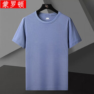 蒙羅頓（MENGLUODUN）短袖T恤男士純白色修身t桖純色圓領(lǐng)半袖棉衣服打底衫體恤 藍色 M