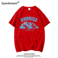 Eperdument大碼純棉短袖t恤女寬松ins潮原宿風(fēng)半袖chic復古港味上衣 紅色日出 M