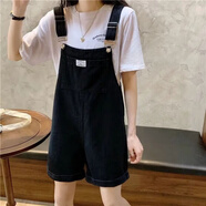 尚簡(jiǎn)紛 牛仔背帶短褲女夏新款寬松學(xué)生可愛(ài)五分日系闊腿顯瘦短款連體褲 背帶短褲-5563【黑色】 XL