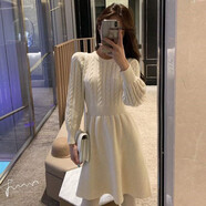 燕潯連衣裙女秋冬新款2025女裝小個(gè)子加厚保暖毛衣裙中長款針織裙子女 米白色 均碼 建議85-135斤