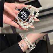 星迎土星珍珠鉆石iwatchS11/S10/S9蘋(píng)果applewatch87手表表帶表鏈se金屬女高級華強北s10腕帶ultra適用 白色-珍珠土星-(不送鉆石表殼) 蘋(píng)果Watch4-6/SE-40mm