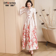 帝弗·潤馳2025早秋新款復古新中式高檔提花連衣裙長(cháng)款大擺禮服裙 杏紅色 2XL