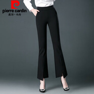 皮爾卡丹開(kāi)叉白色喇叭褲女夏季薄款女褲顯瘦休閑褲西褲九分微喇褲子夏針織 2175-黑色-長(cháng)褲(春秋款) M