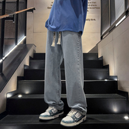 頂峰保羅（Dingfengbaoluo）牛仔褲男秋季復古直筒寬松闊腿美式休閑長(cháng)褲子DFS808淺藍2XL