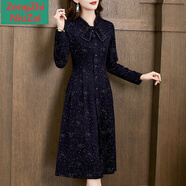 ZENGZHI NIUZAI歐洲站小香風(fēng)蝴蝶結連衣裙優(yōu)雅氣質(zhì)2025新款春秋長(cháng)袖高貴優(yōu)雅裙子 藍色 XL