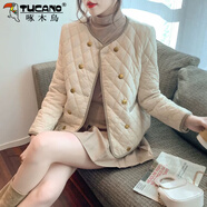 啄木鳥(niǎo)小香風(fēng)歐洲站菱格棉服女秋冬裝2025新款歐貨時(shí)尚洋氣短款棉衣外套 米白色（小香風(fēng)） M建議80一100斤