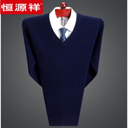 恒源祥2024新款羊毛衫男秋冬季加厚高毛領(lǐng)毛衣中青年男裝打底純羊毛絨衫 V.領(lǐng) 藏青 M 165《適合100-120斤》