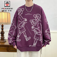 AEMAPE春季衛衣男2024港風(fēng)衛衣男卡通人物套頭青少年長(cháng)袖T恤男 紫色 M 【建議90-105斤】
