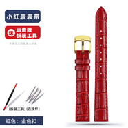 適配卡西歐LTP-1208E-9B2酒桶小紅表表帶女滿(mǎn)天星真皮手表帶牛皮表鏈14mm配件 紅色：金色扣 14mm