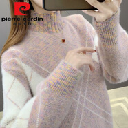 皮爾卡丹（pierre cardin）羊Y毛針織衫女秋冬新款水貂d絨加厚毛衣季年套頭寬松韓版百搭打底 粉色【水貂絨】 加厚 L 105-115斤