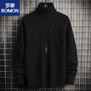 羅蒙（ROMON）黑色長袖針織衫男秋季輕熟風半拉鏈毛衣小眾翻領外穿線衣外套 黑色高領毛衣(非主圖款) M