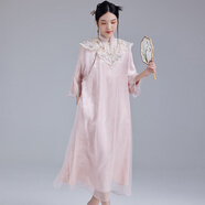 陌遇2025秋季復古中國風(fēng)真絲歐根紗原創(chuàng  )改良旗袍中式連衣裙品牌女裝 水粉色（不含云肩） M