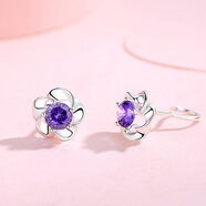 提伯斯925銀梅花綻梅三色耳釘日韓氣質(zhì)簡(jiǎn)約梅花彎鉤耳釘送女友七夕情人 氣質(zhì)藍耳釘-紫色高貴