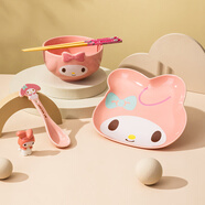 HELLO KITTY（凱蒂貓）三麗鷗陶瓷碗盤餐具套裝可愛卡通兒童盤子飯碗個(gè)人專用家用高顏值 【美樂蒂】五件套
