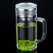 WoLong臥龍玻璃杯加厚單層水杯把手杯茶水分離泡茶不燙手大容量杯耐高溫 透明蓋 500ml 單層帶濾網(wǎng) 把手杯