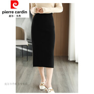 皮爾卡丹（pierre cardin）純羊絨半身裙女秋冬中長(cháng)款一步裙高腰裙針織包臀裙優(yōu)雅簡(jiǎn)約 黑色 M